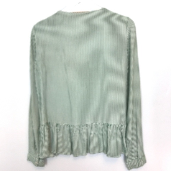 Zara Trafaluc Green/White V-Neck Peplum Blouse M - Picture 3 of 8